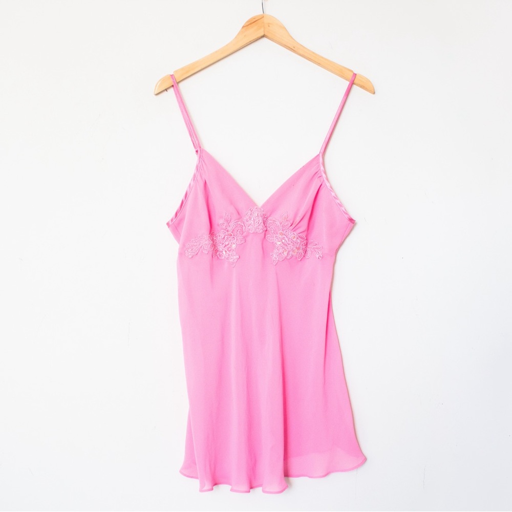California Dynasty | Vintage 90’s Pink Short Spaghetti Strap Teddy | Size Small